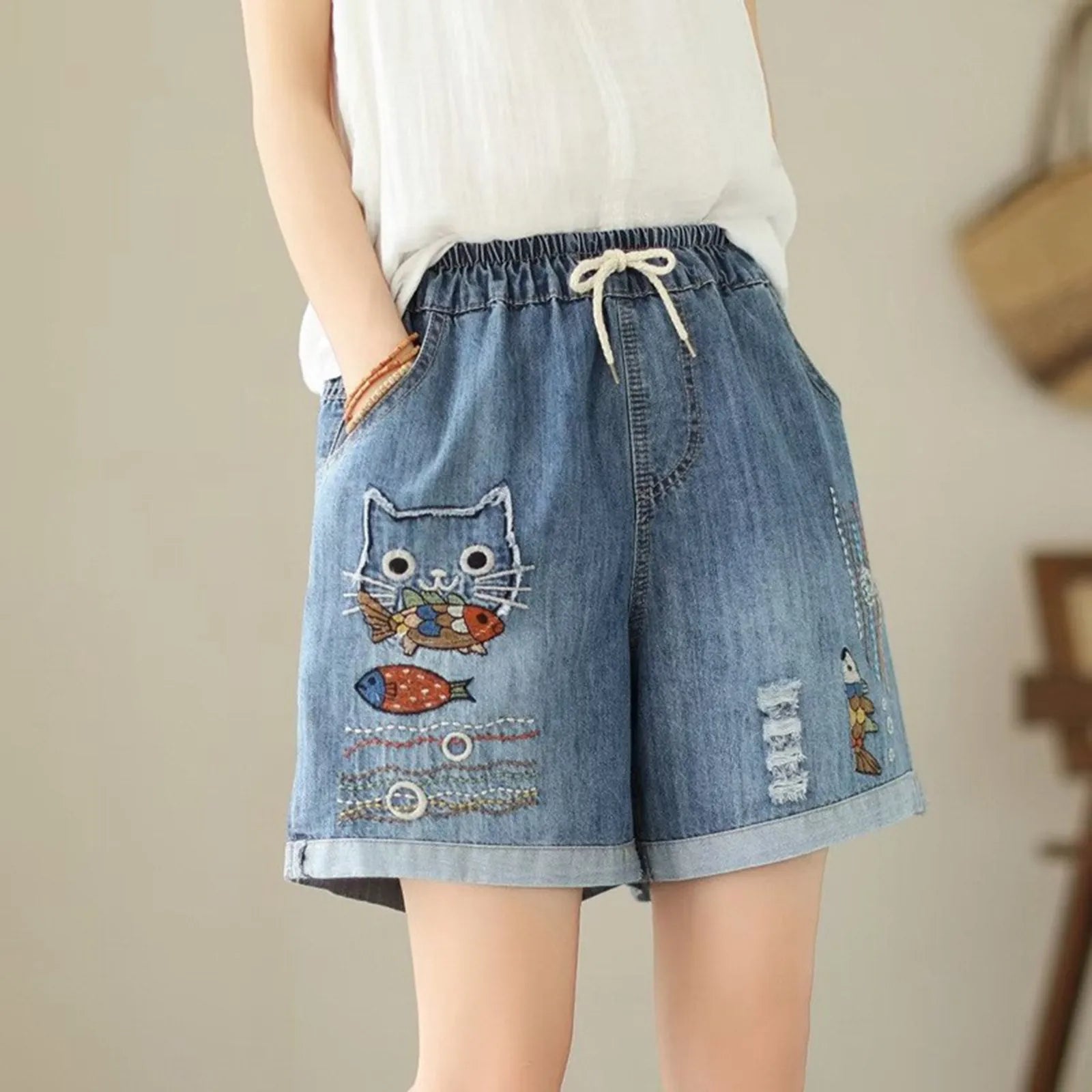 Cartoon Denim Shorts
